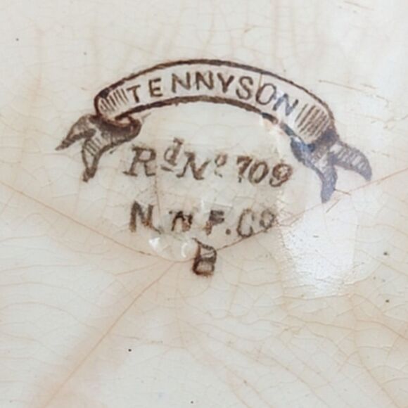 Antique New Wharf Pottery Tennyson Saucers Plates 2 Brown White Transferware 6" - Picture 3 of 12